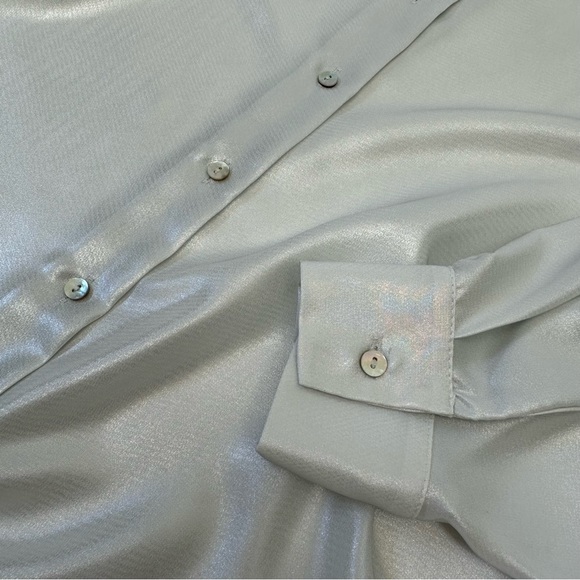 NWT / S/ ZARA Flowy Oversized Shimmer White  Pearl blouse button down shirt - Picture 7 of 16